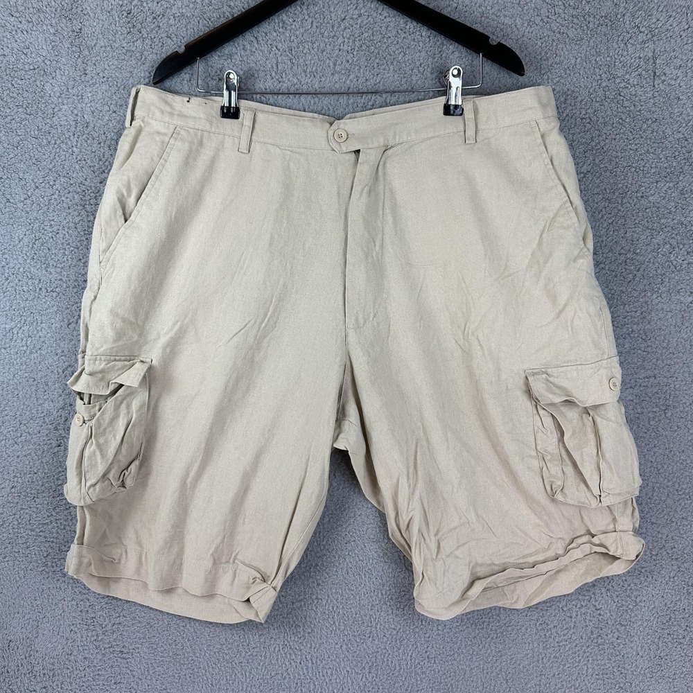Trust Cargo Shorts Mens 42 Linen Blend Utility Pockets Summer Relaxed Casual